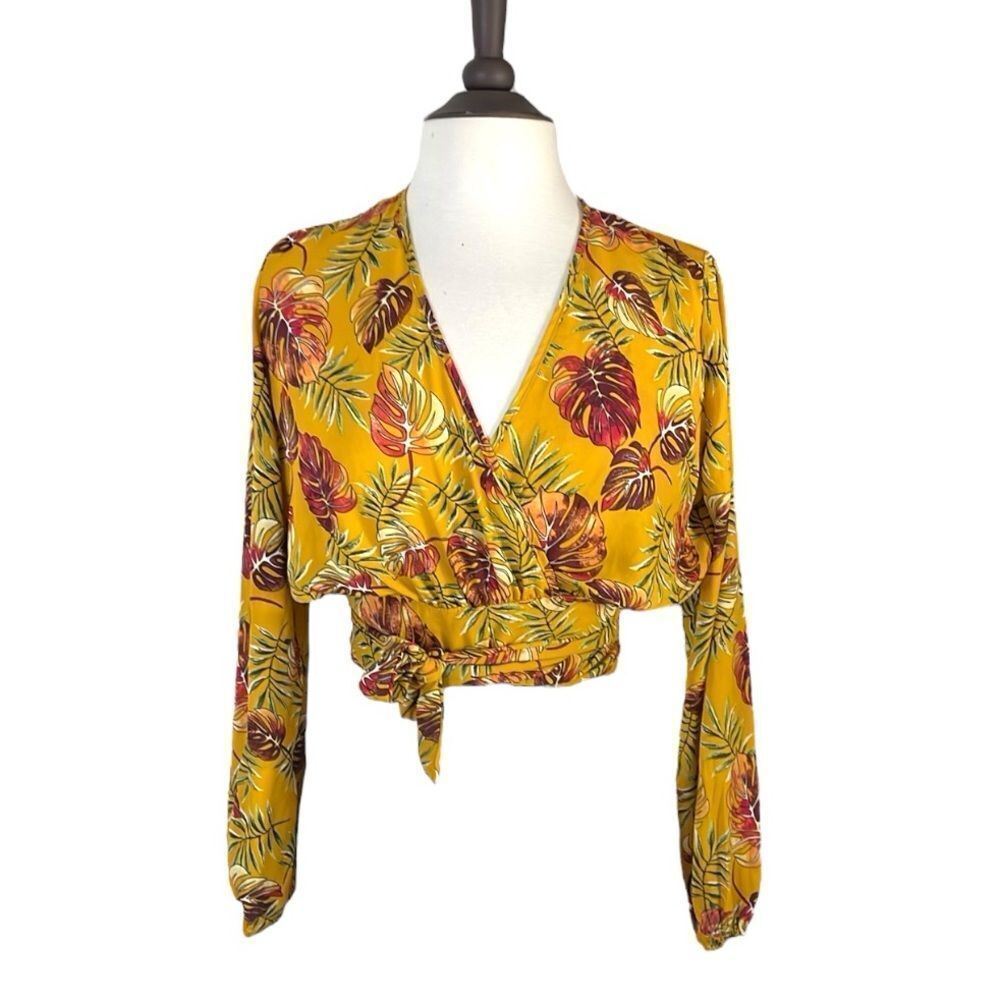 Windsor yellow cropped wrap around bell sleeve blouse | size S | NWT